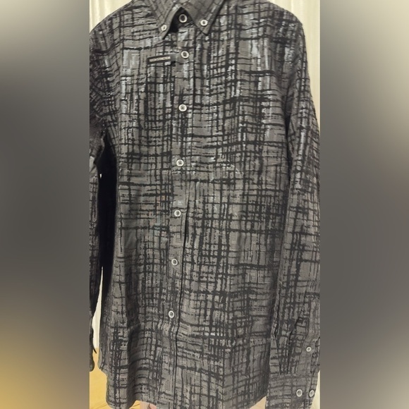 Fried Denim Black metallic pattern button up long sleeve shirt. - Picture 2 of 8